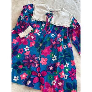 Vintage Bright Blue Pink Mod Floral Dress Size 3